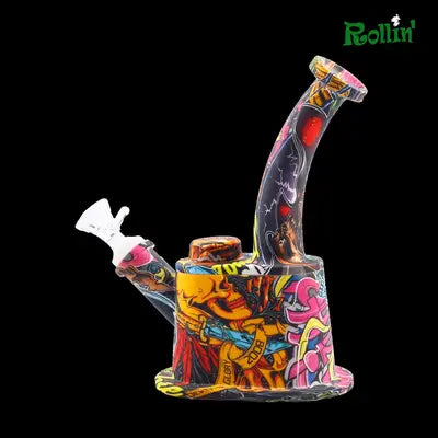 SB 7.5 inch squre shape cartoon print Silicone water pipe