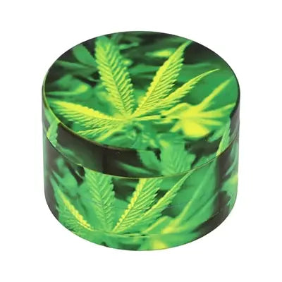 Tobacco Crusher Metal Green Leaf Printed