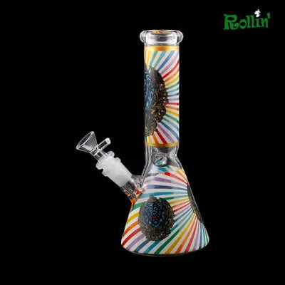 GB 10 inch Lion Glow in the dark print glass water pipe