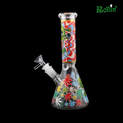GB 10 inch Glow in the dark print glass water pipe 1